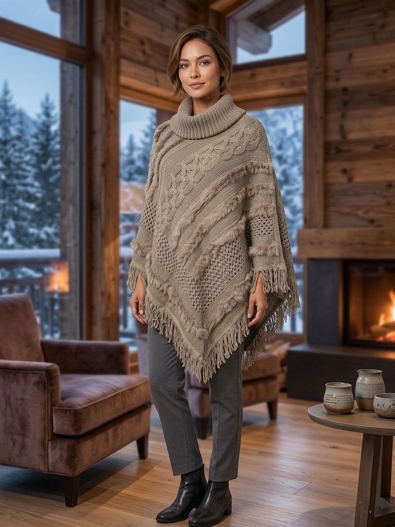 Cozy Plaid Turtleneck Poncho-SHW1502
