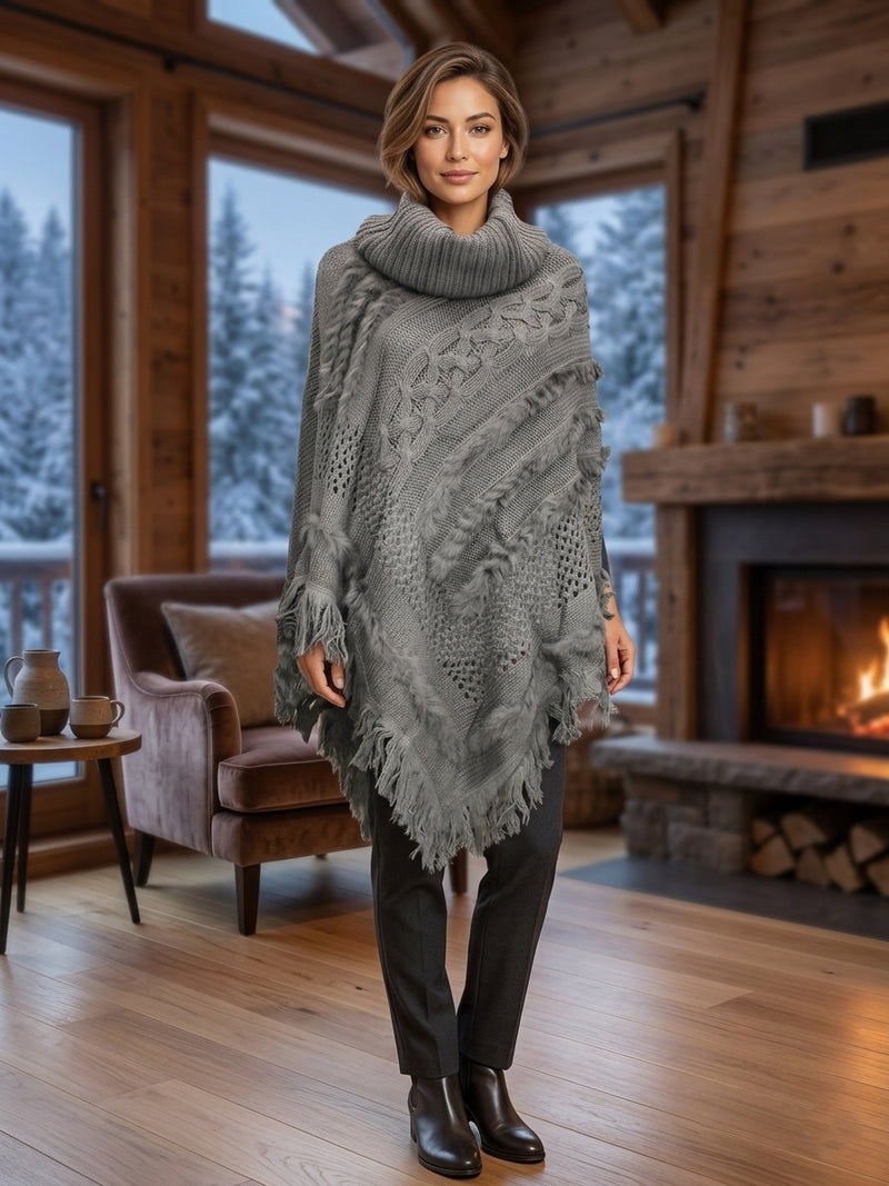 Cozy Plaid Turtleneck Poncho-SHW1502