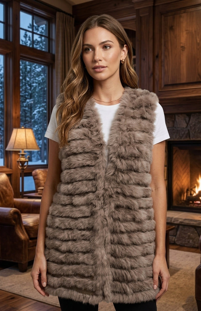 Striped Rabbit Fur Vest - SHW1618