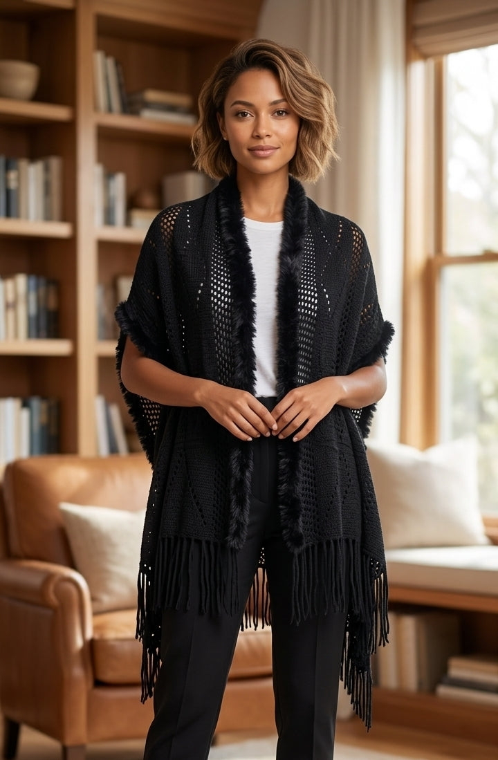 Elegant Fur Trim Shawl-SHW1626