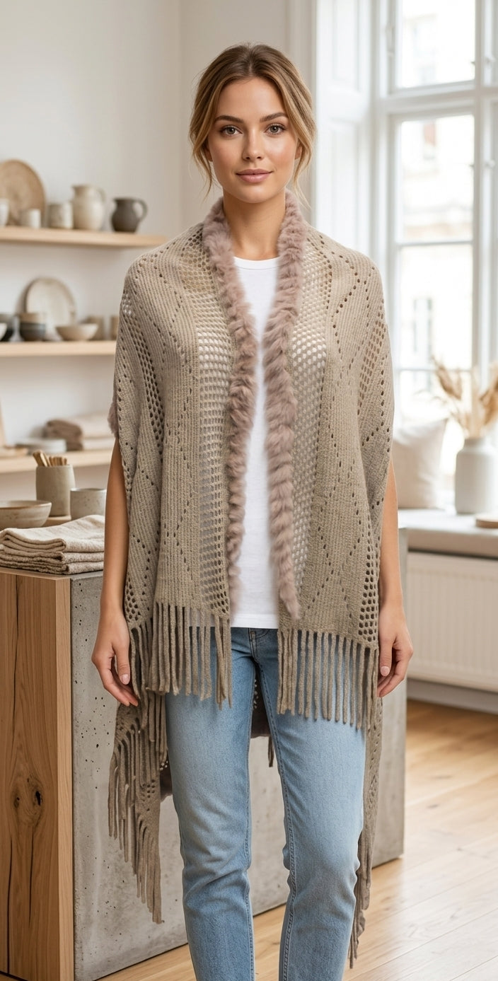 Elegant Fur Trim Shawl-SHW1626