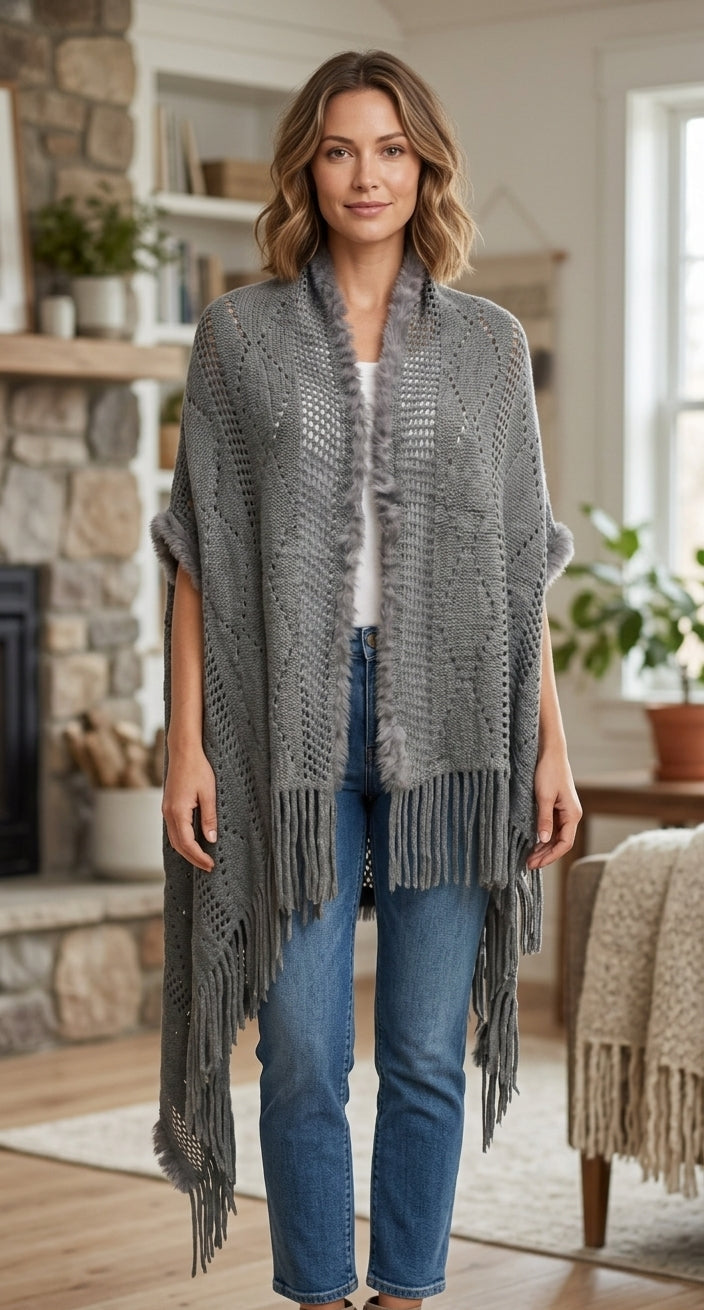 Elegant Fur Trim Shawl-SHW1626