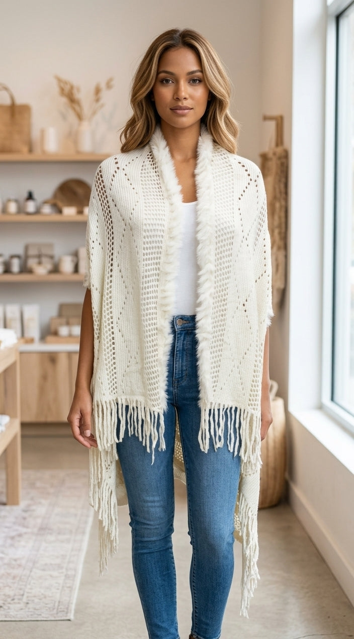 Elegant Fur Trim Shawl-SHW1626