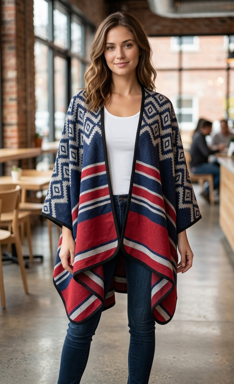 Geometric Wool Blend Poncho-SHW1629
