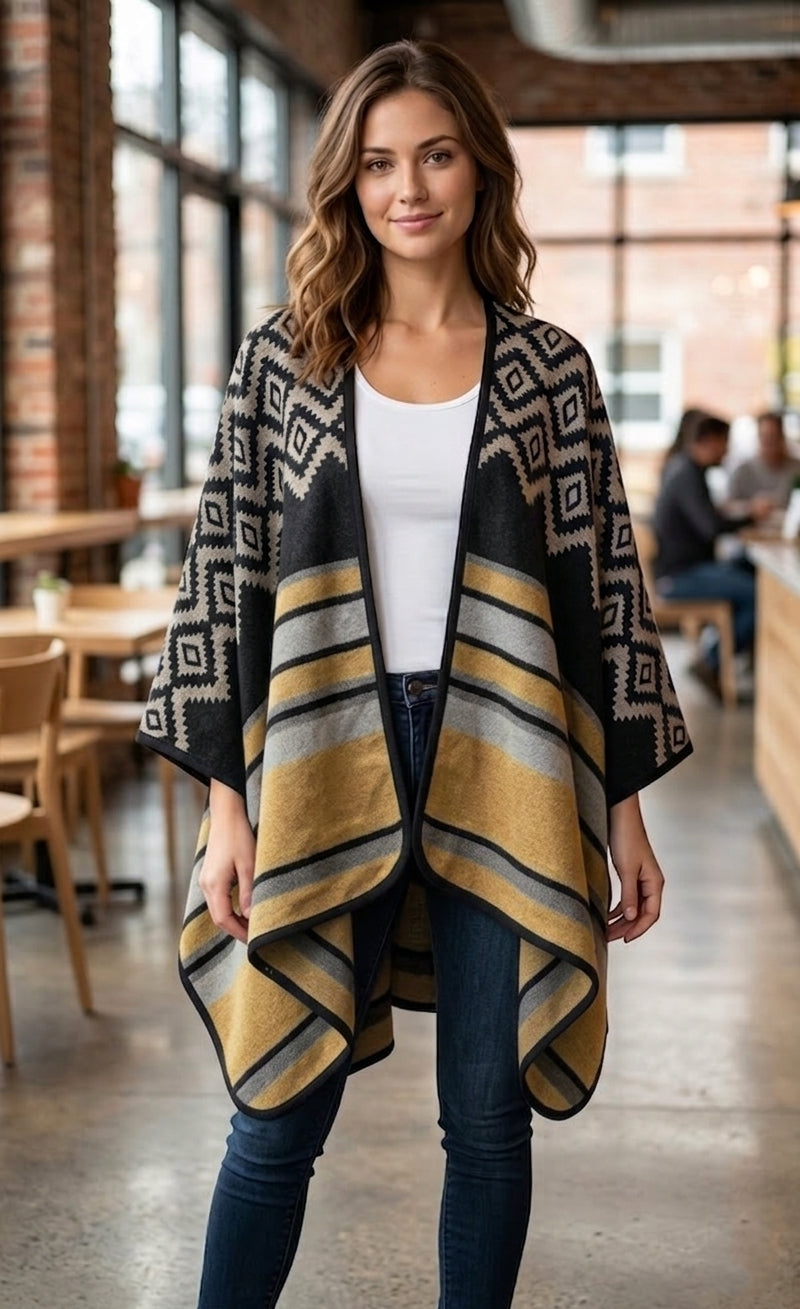 Geometric Wool Blend Poncho-SHW1629