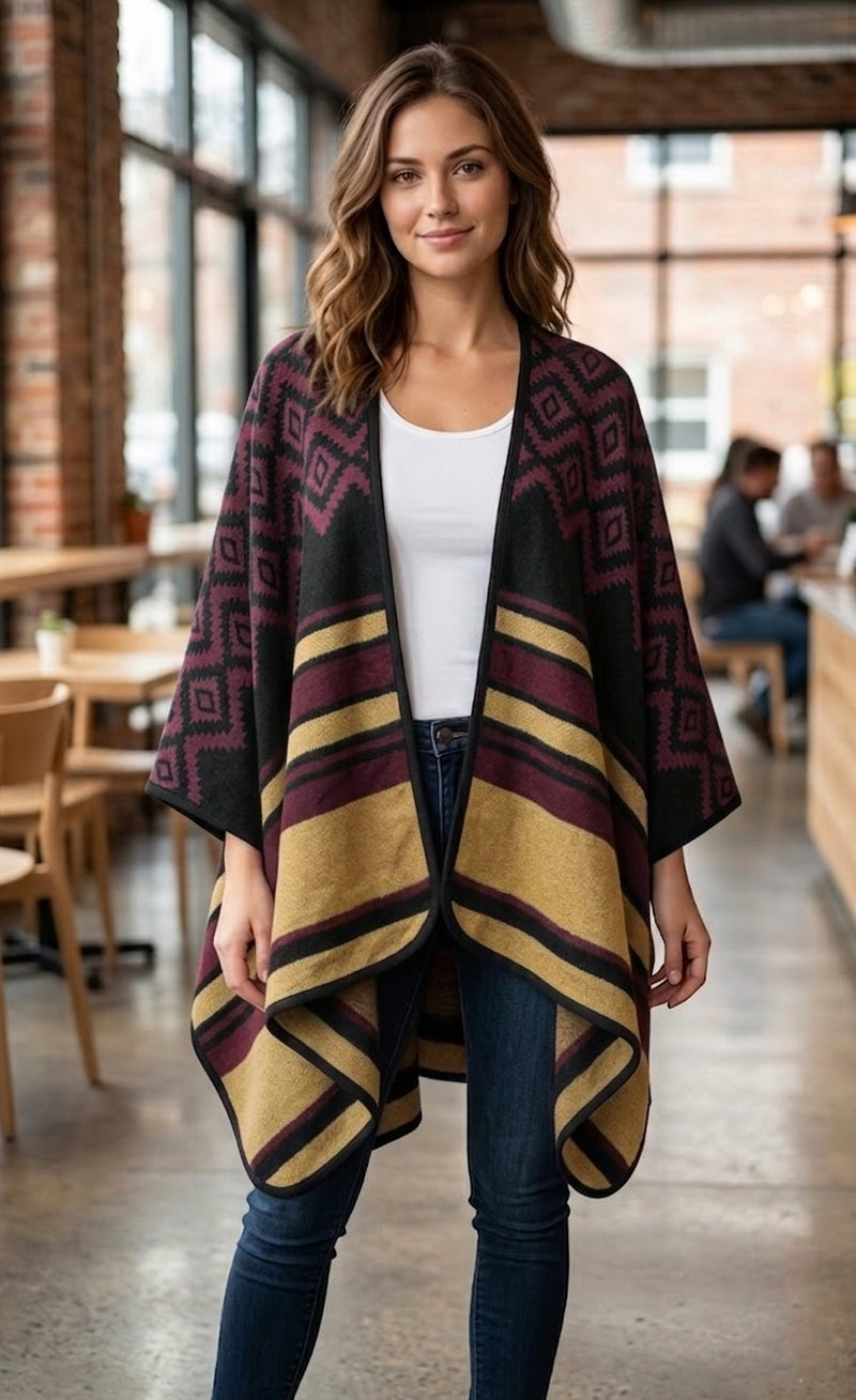 Geometric Wool Blend Poncho-SHW1629