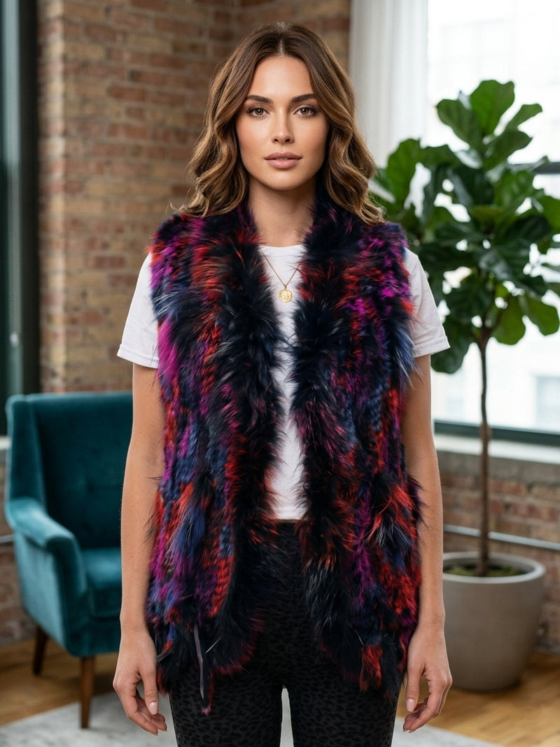 Multicolor Rabbit Fur Vest-SHW1701