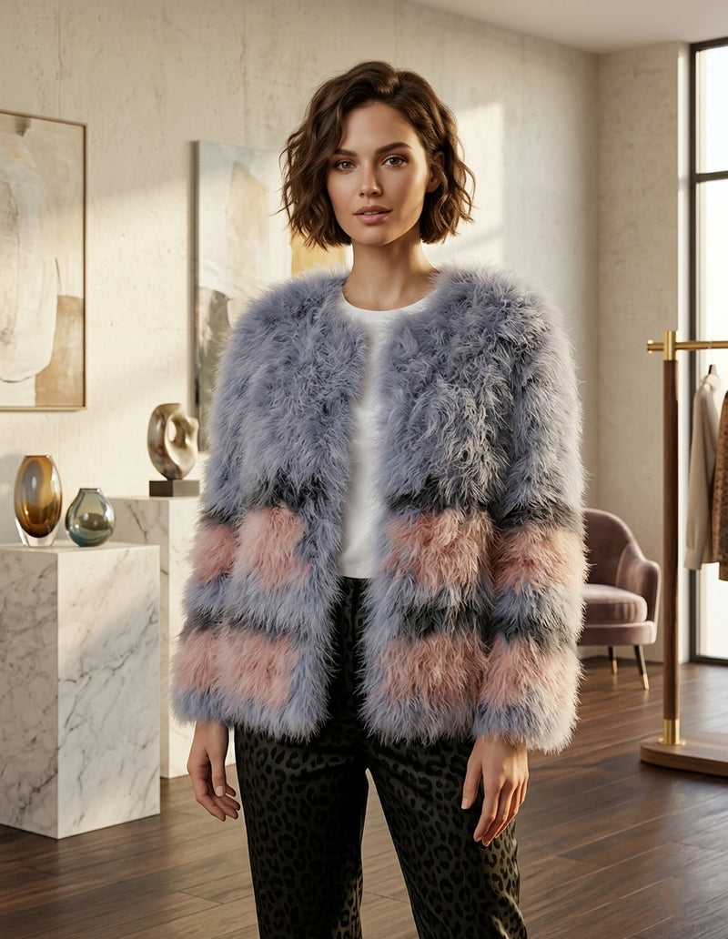 Fluffy Ombre Turkey Fur Coat-SHW1703