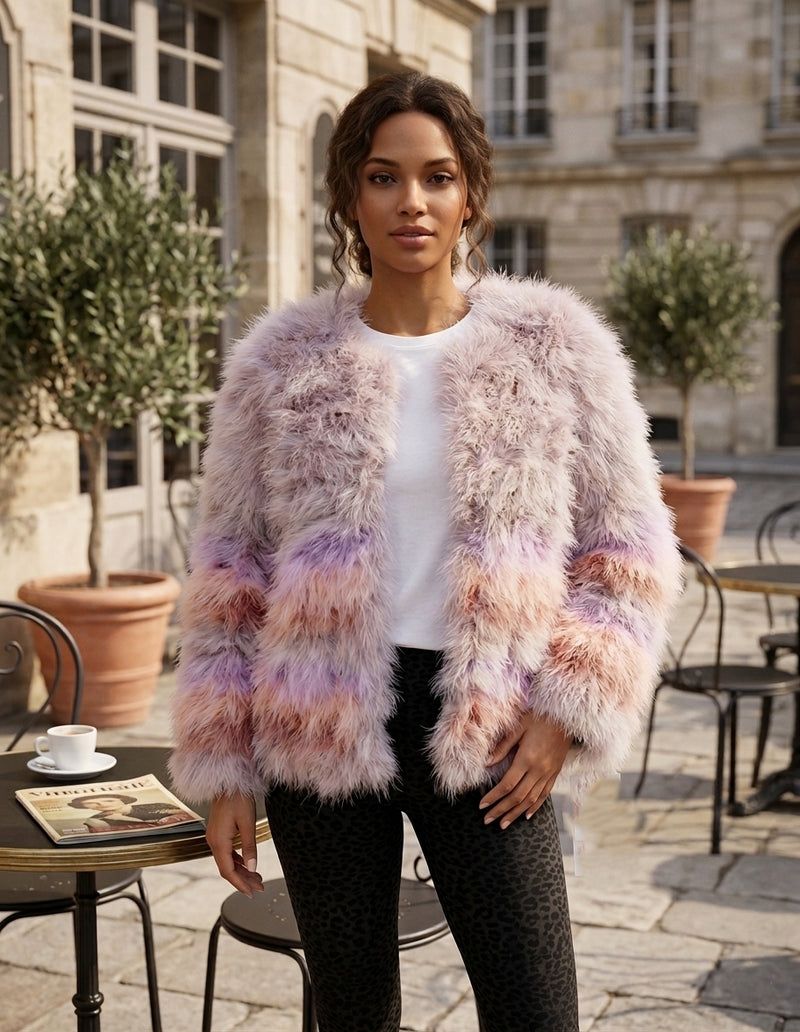 Fluffy Ombre Turkey Fur Coat-SHW1703