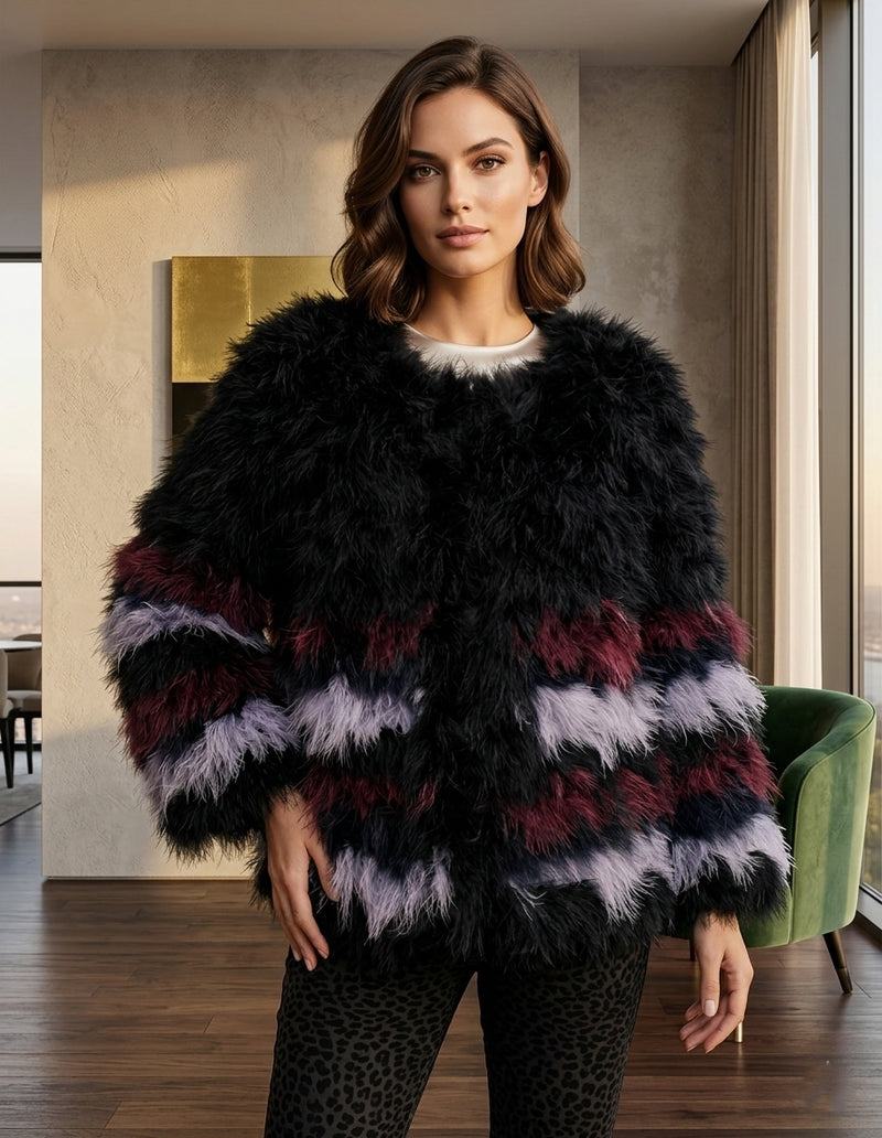 Fluffy Ombre Turkey Fur Coat-SHW1703