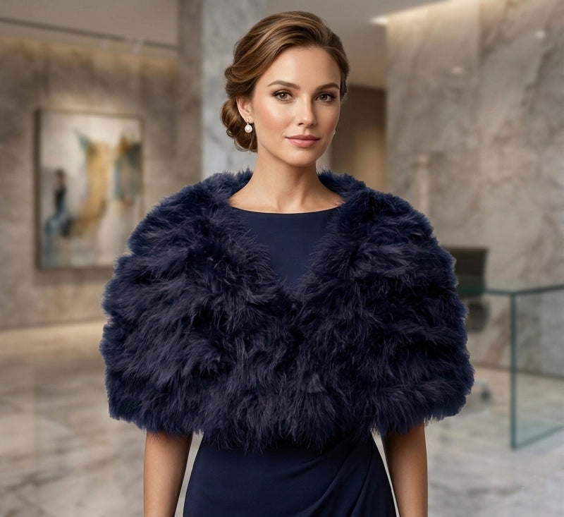 Feather and Fur Shoulder Shawl - SHW1704