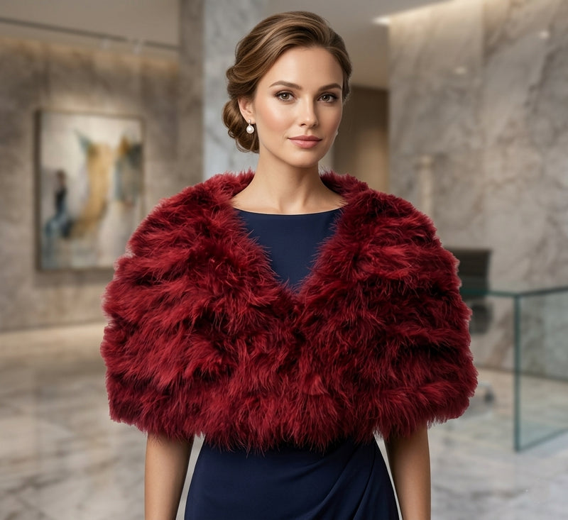 Feather and Fur Shoulder Shawl - SHW1704
