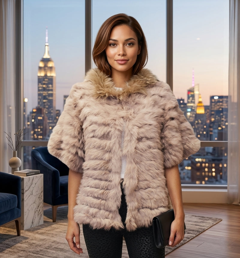 Rabbit Fur Short Sleeve Jacket - SHW1705