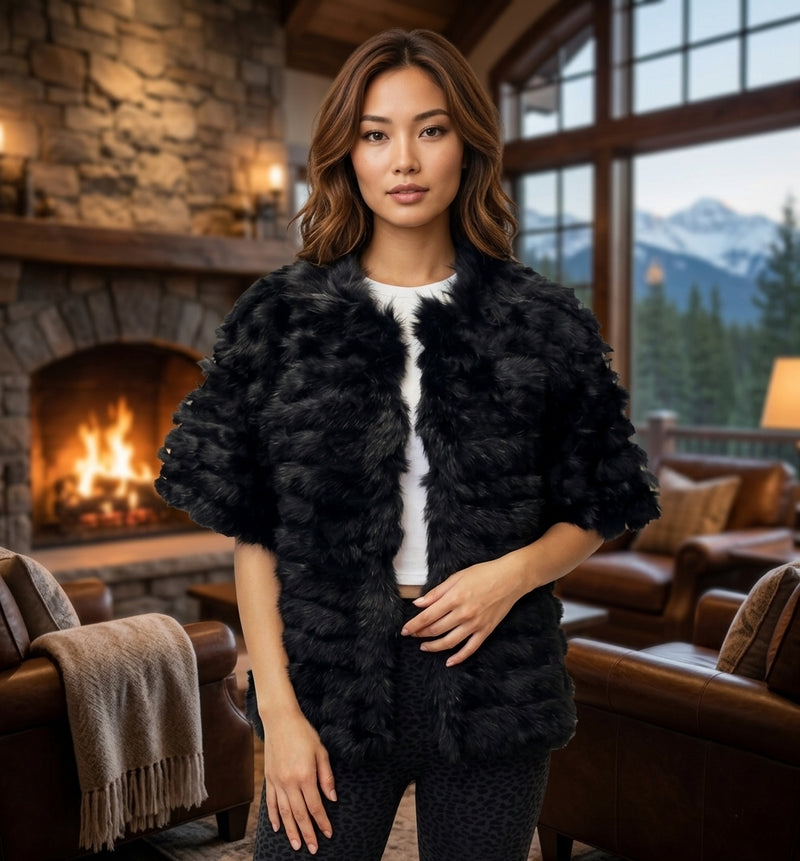 Rabbit Fur Short Sleeve Jacket - SHW1705