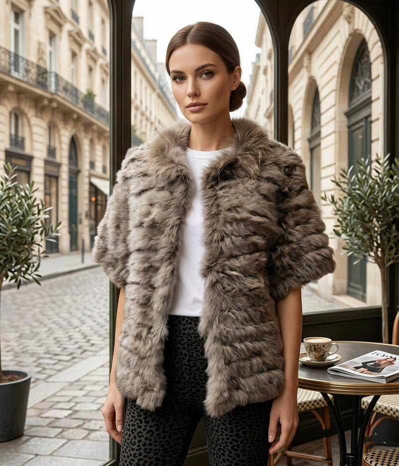 Rabbit Fur Short Sleeve Jacket - SHW1705
