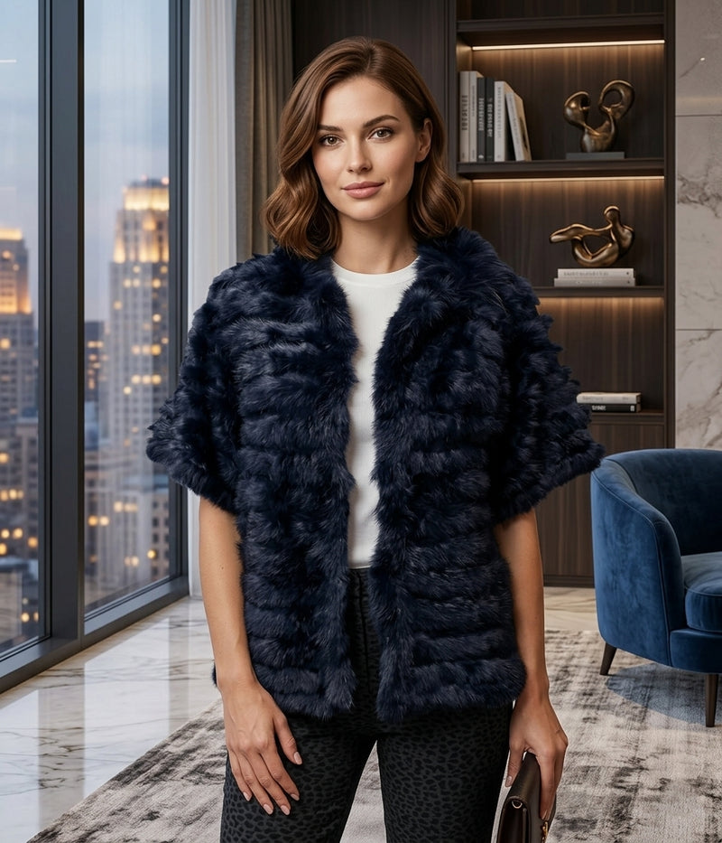 Rabbit Fur Short Sleeve Jacket - SHW1705