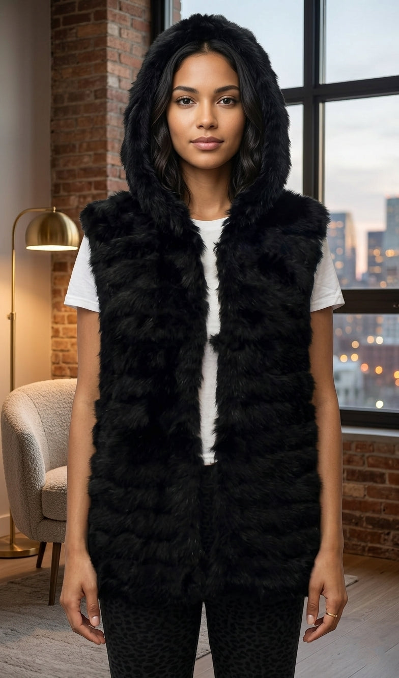 Soft Rabbit Fur Hooded Vest-SHW1707