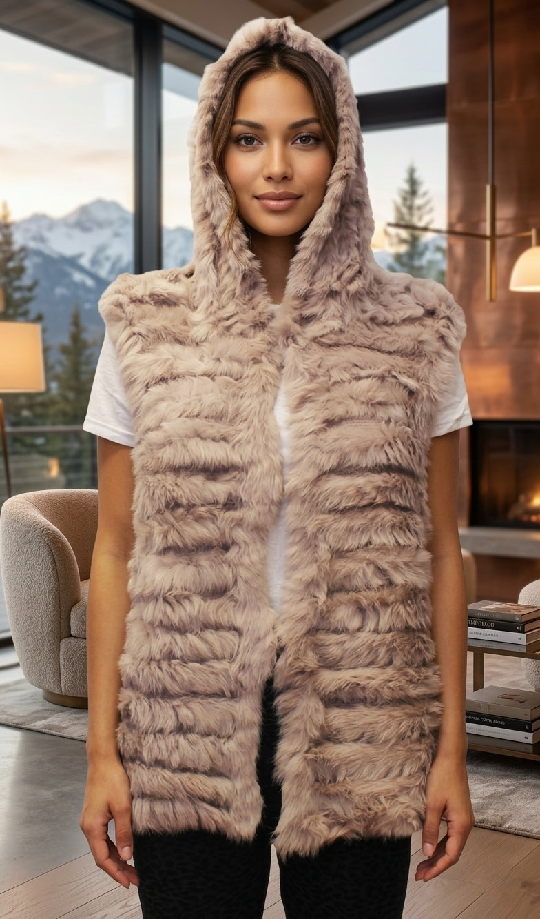 Soft Rabbit Fur Hooded Vest-SHW1707