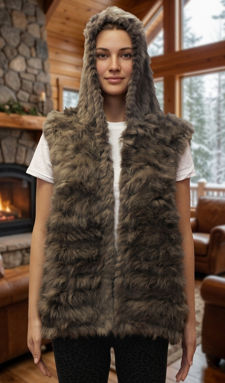 Soft Rabbit Fur Hooded Vest-SHW1707