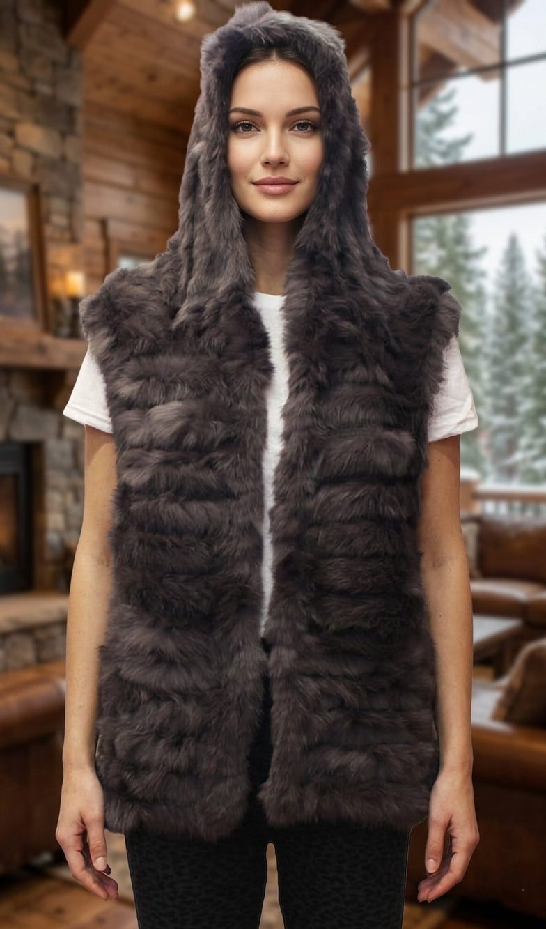 Soft Rabbit Fur Hooded Vest-SHW1707