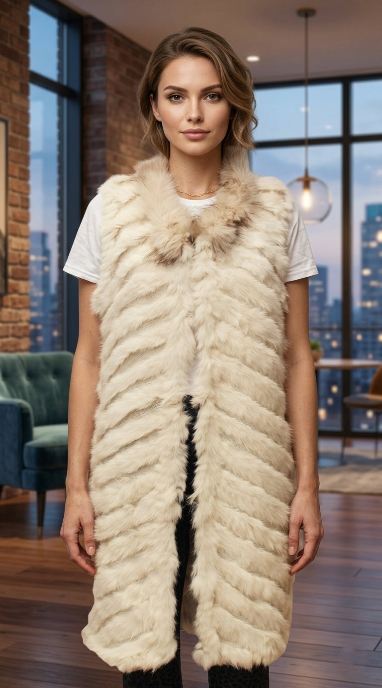 Rabbit Fur Long Vest - SHW1708