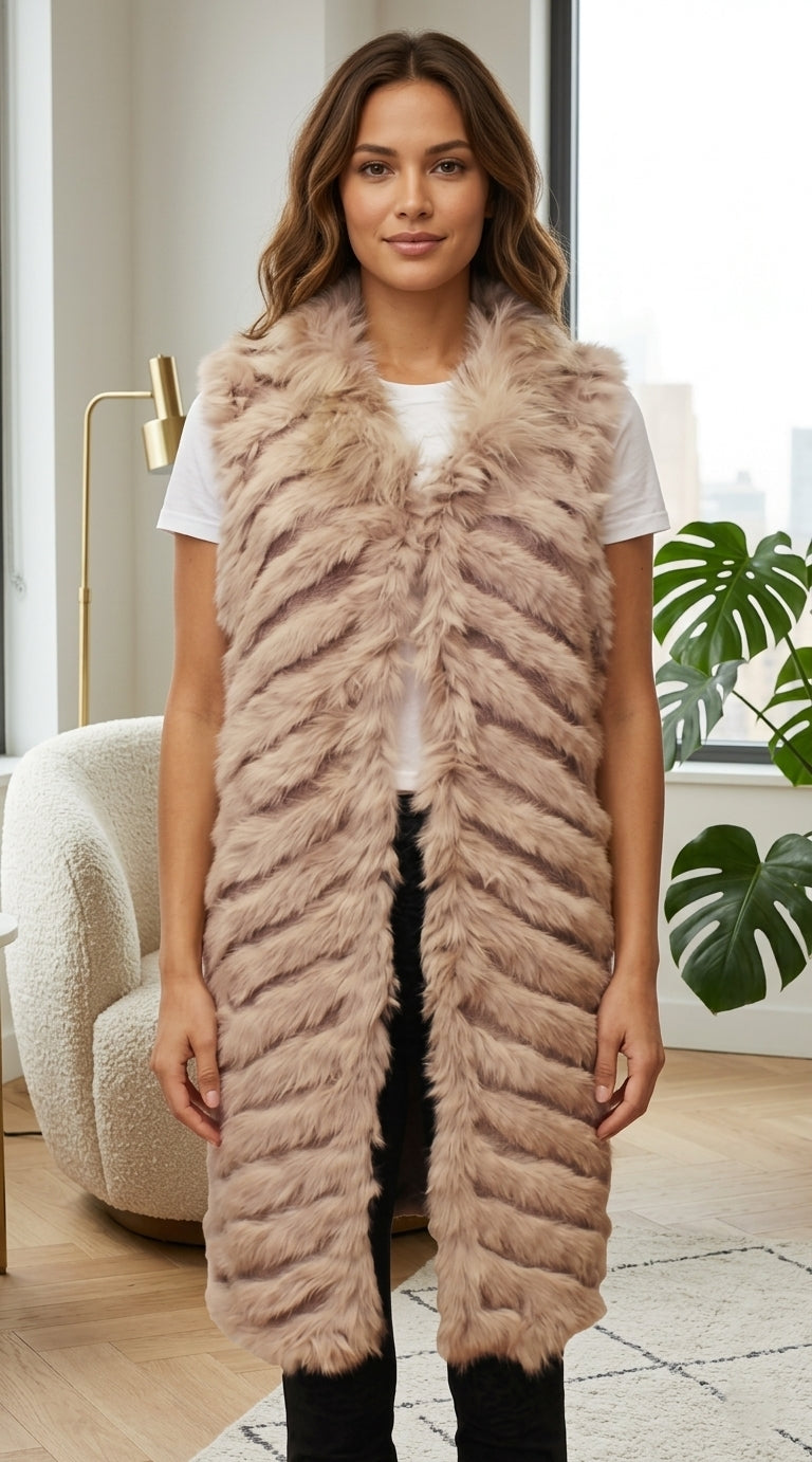 Rabbit Fur Long Vest - SHW1708