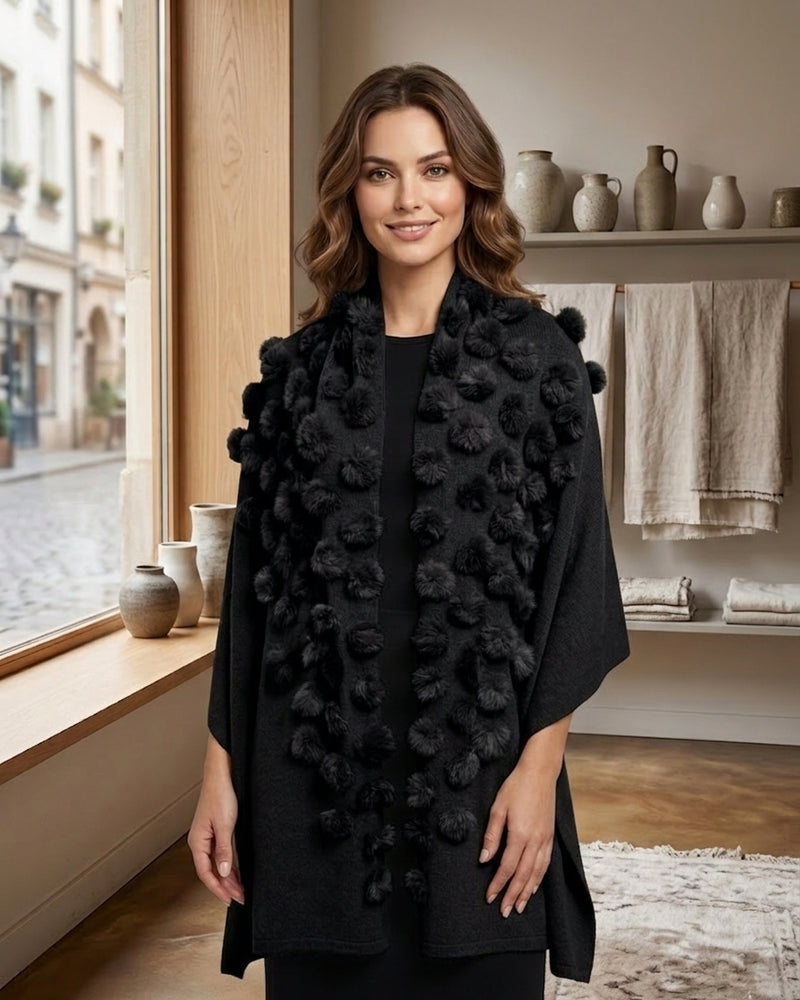 Elegant Pom-Pom Fur Shawl-SHW1712