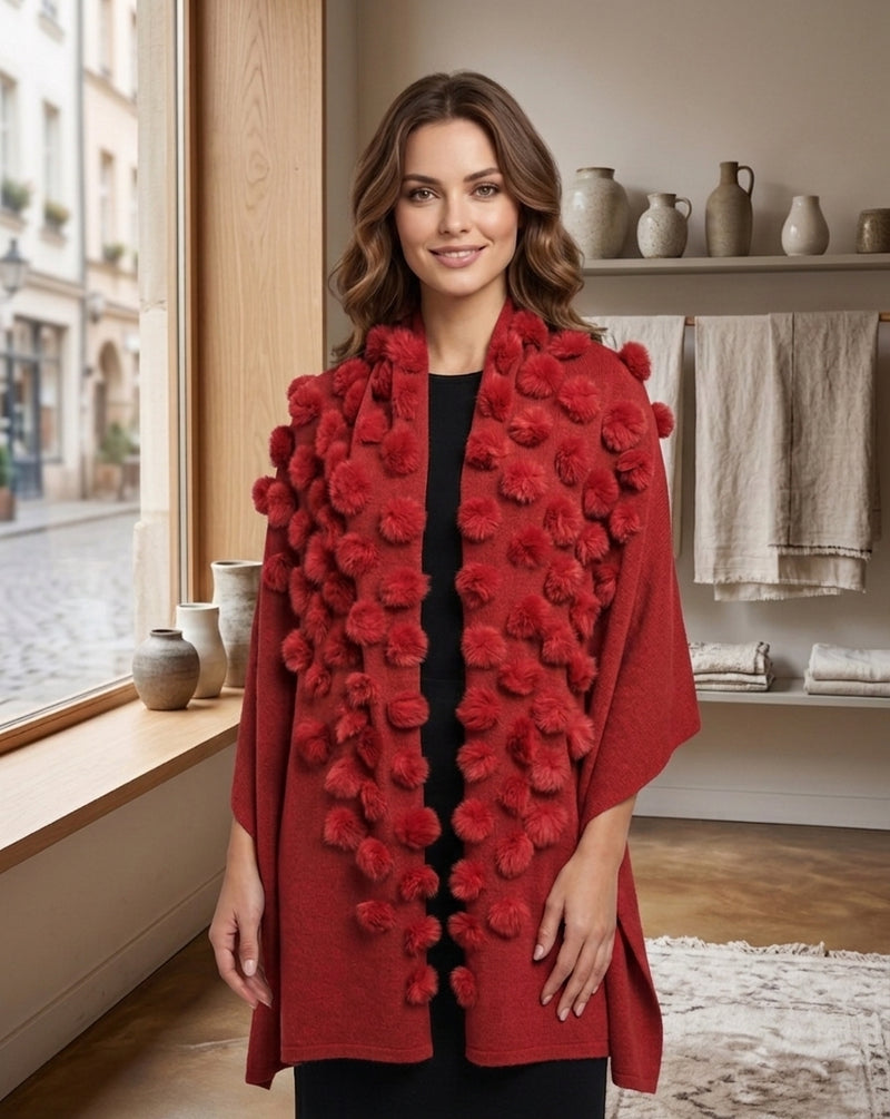 Elegant Pom-Pom Fur Shawl-SHW1712
