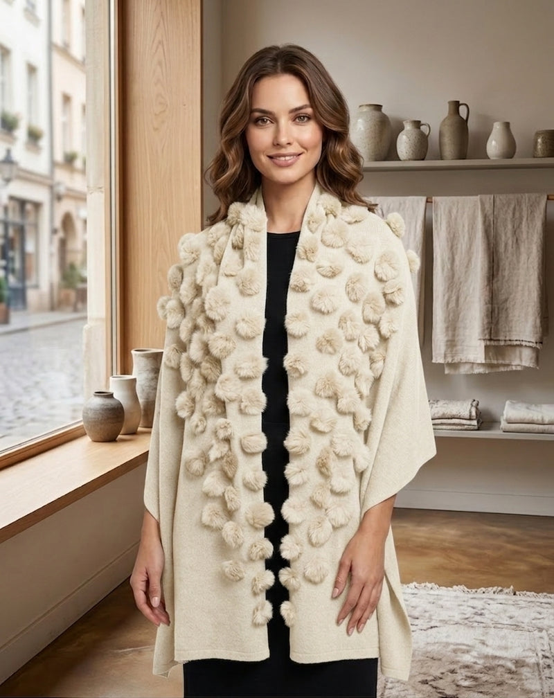 Elegant Pom-Pom Fur Shawl-SHW1712
