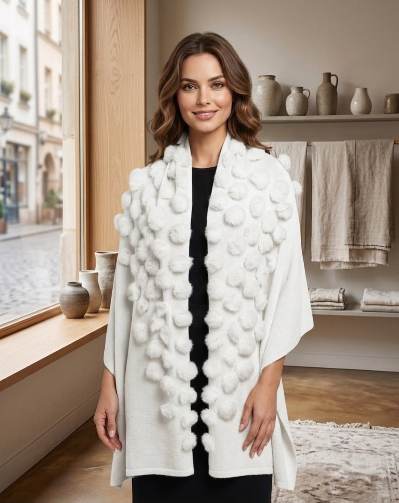 Elegant Pom-Pom Fur Shawl-SHW1712