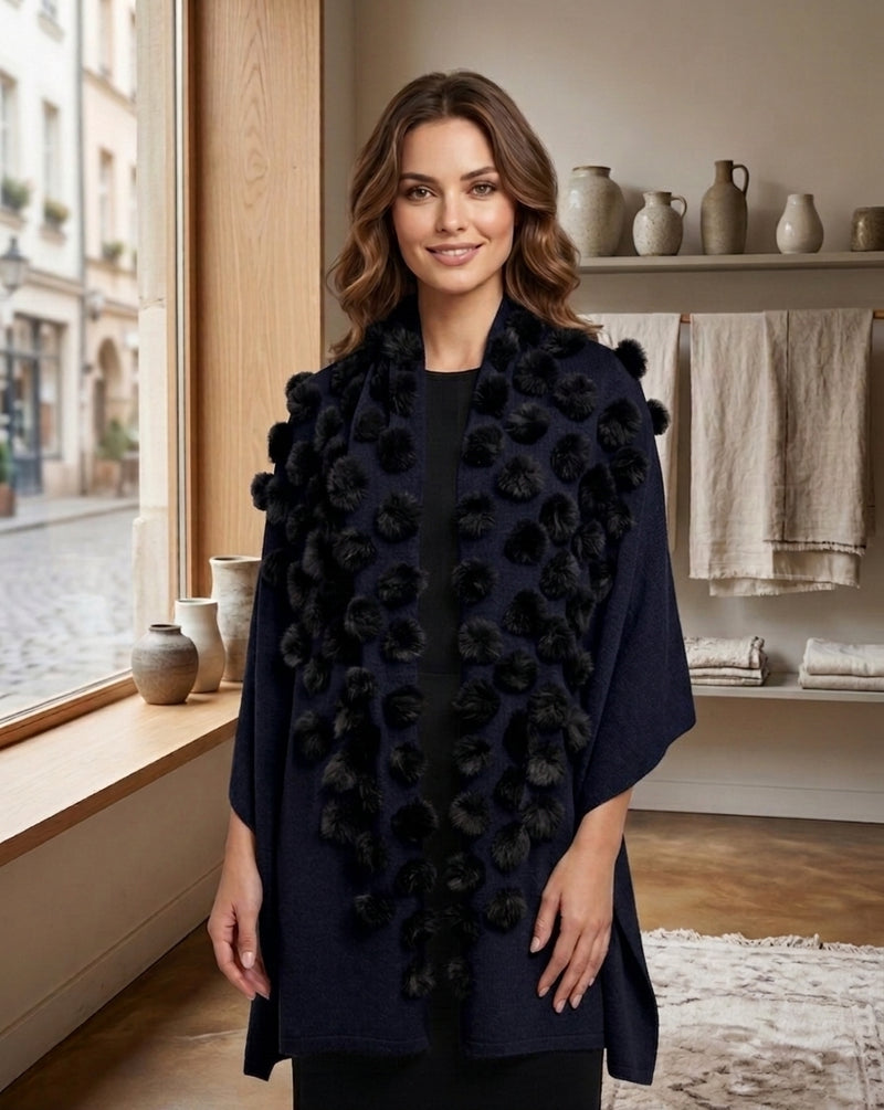 Elegant Pom-Pom Fur Shawl-SHW1712