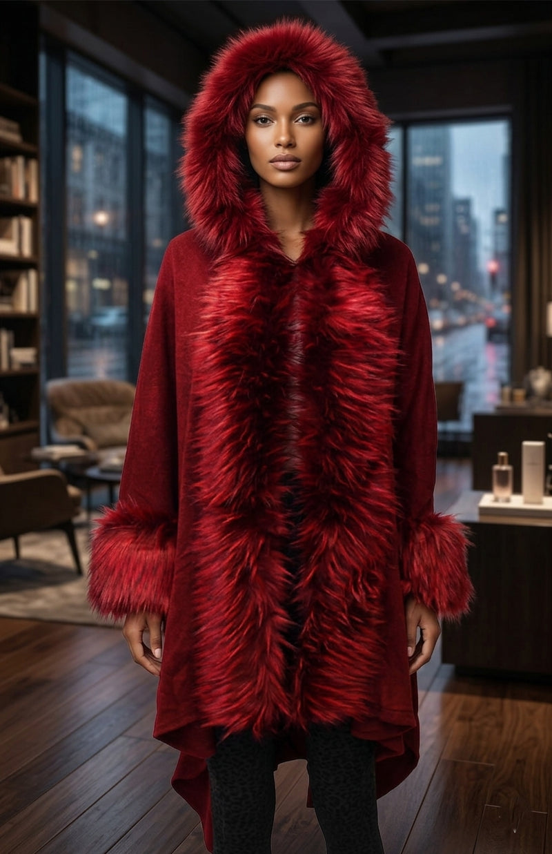 Luxe Fur-Trim Hooded Cape-SHW1713