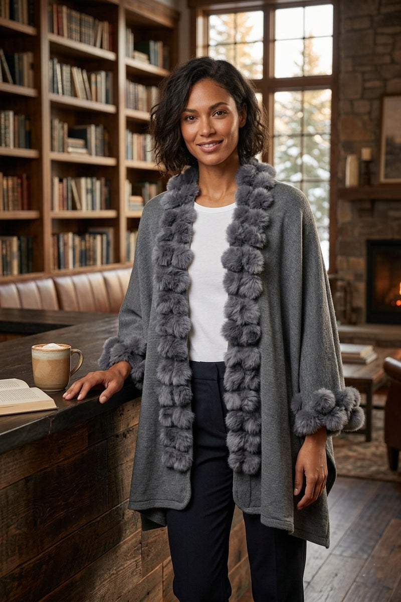 Rabbit Trim Cardigan Wrap - SHW1716