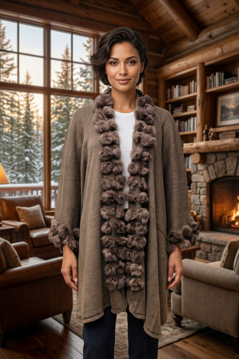 Rabbit Trim Cardigan Wrap - SHW1716