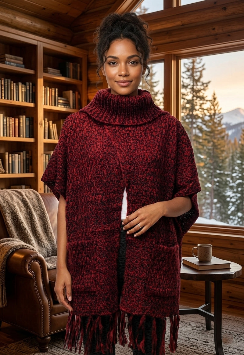 Cozy Knit Fringe Poncho-SHW1718
