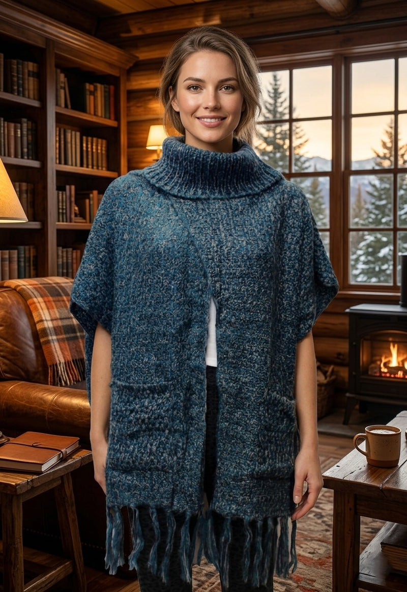 Cozy Knit Fringe Poncho-SHW1718