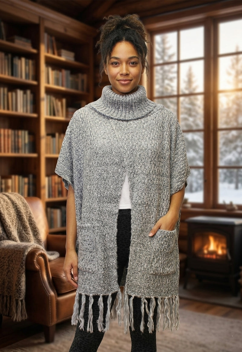 Cozy Knit Fringe Poncho-SHW1718