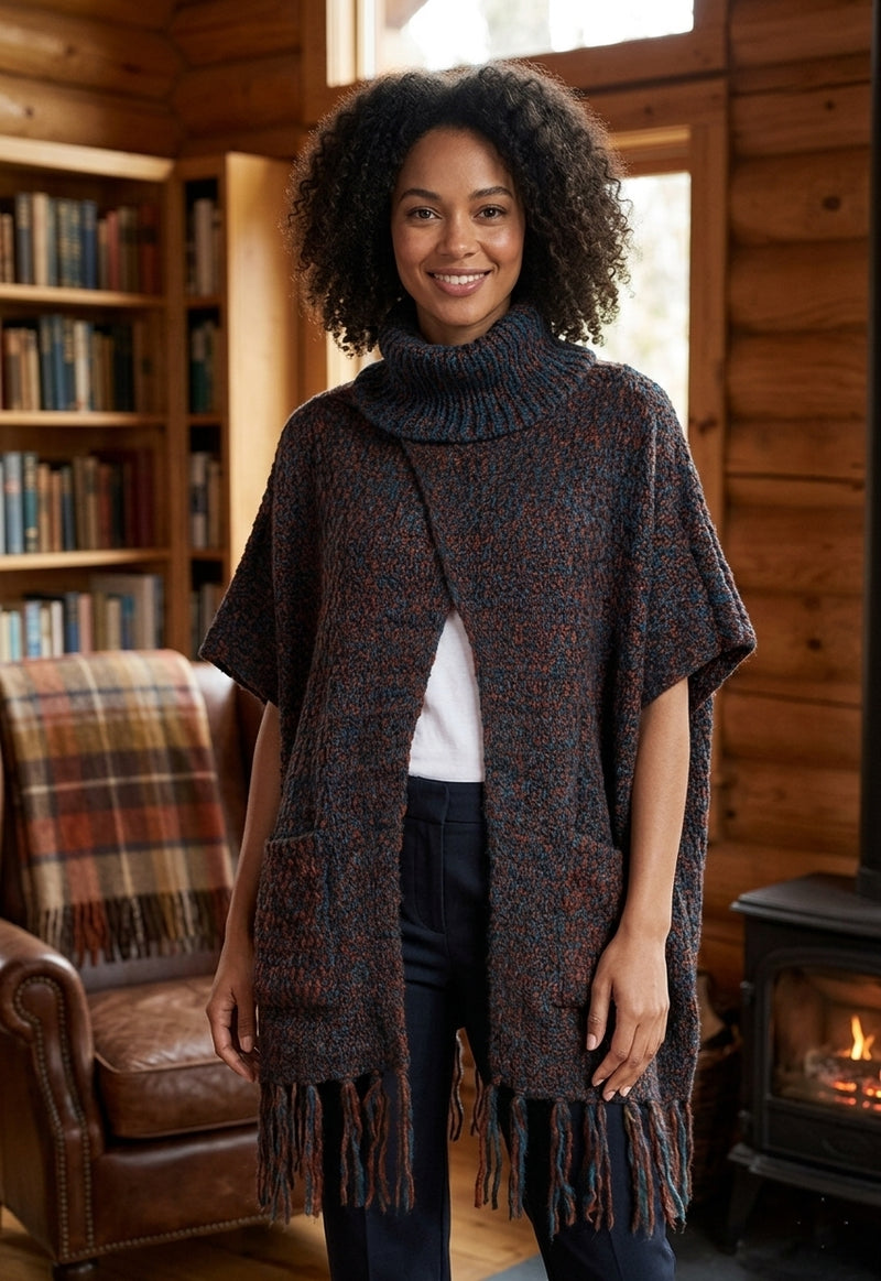 Cozy Knit Fringe Poncho-SHW1718