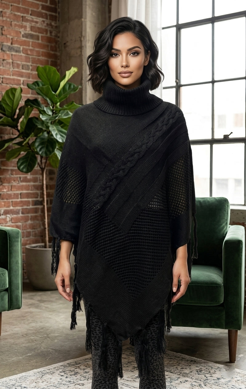 Cozy Cable Knit Poncho-SHW1724