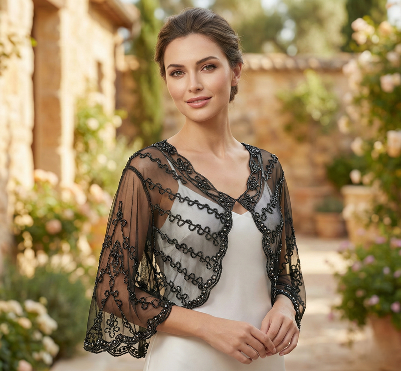 Elegant Beaded Mesh Bolero-SHW1806