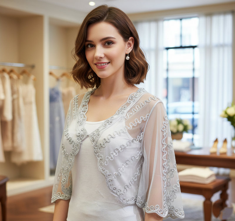 Elegant Beaded Mesh Bolero-SHW1806