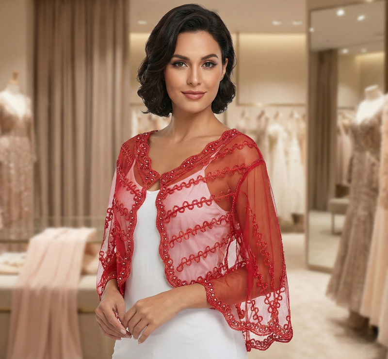 Elegant Beaded Mesh Bolero-SHW1806