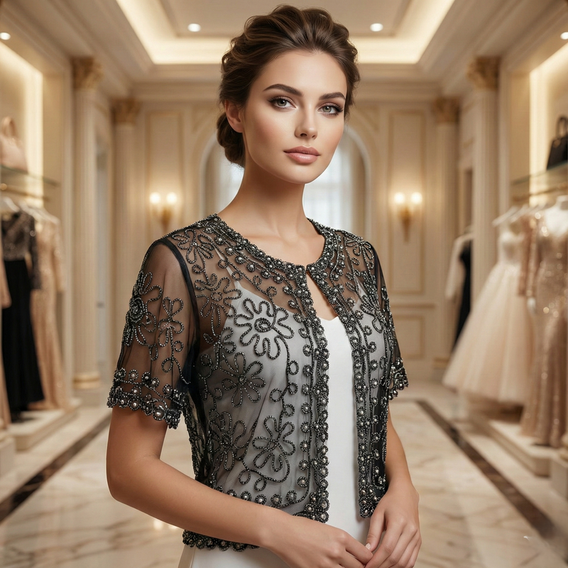 Elegant Floral Evening Bolero-SHW1807