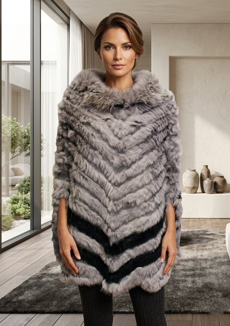 Elegant Rabbit Fur Poncho-SHW1813