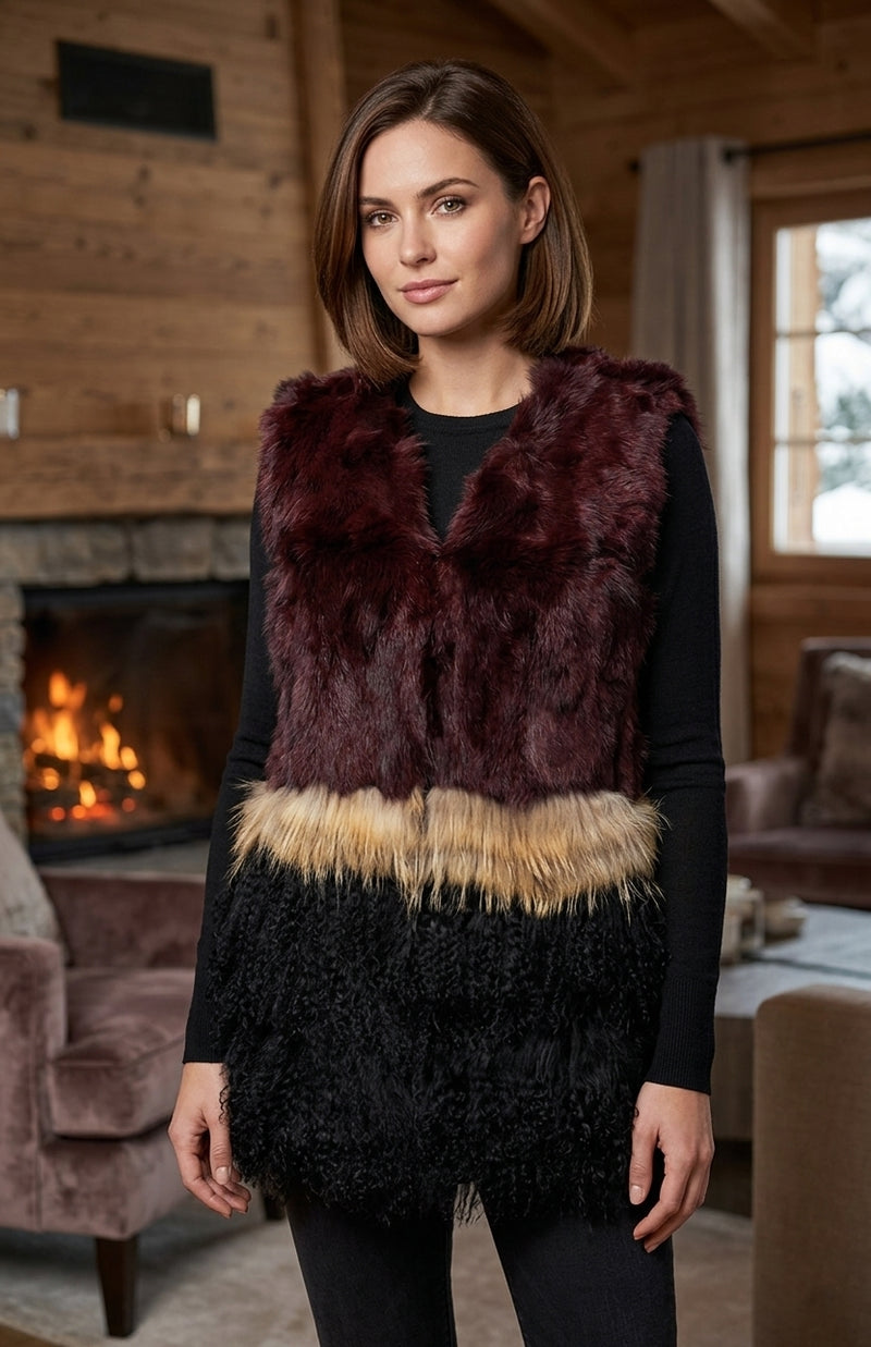 Two-Tone Rabbit Fur Vest-SHW1814