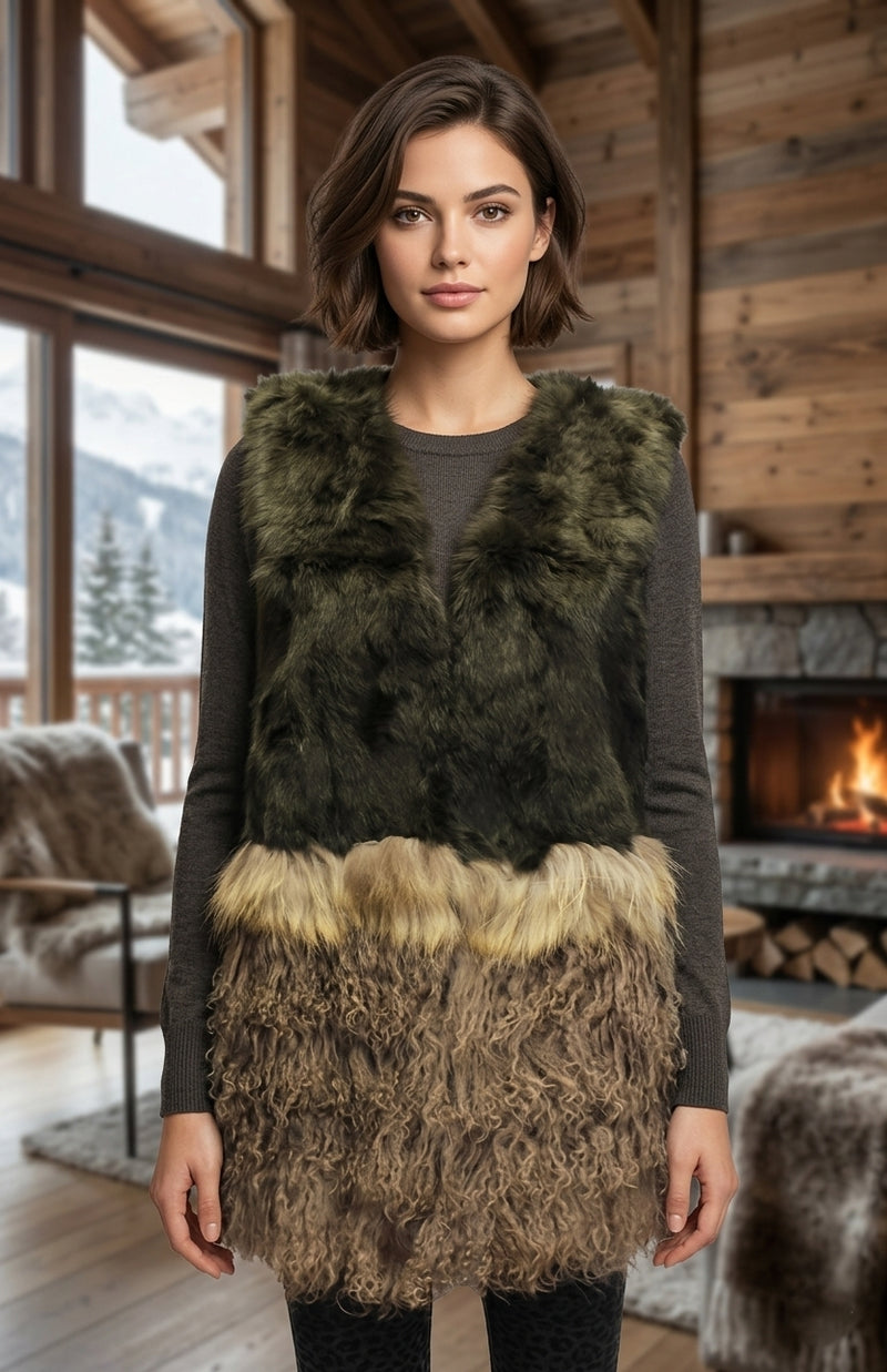 Two-Tone Rabbit Fur Vest-SHW1814