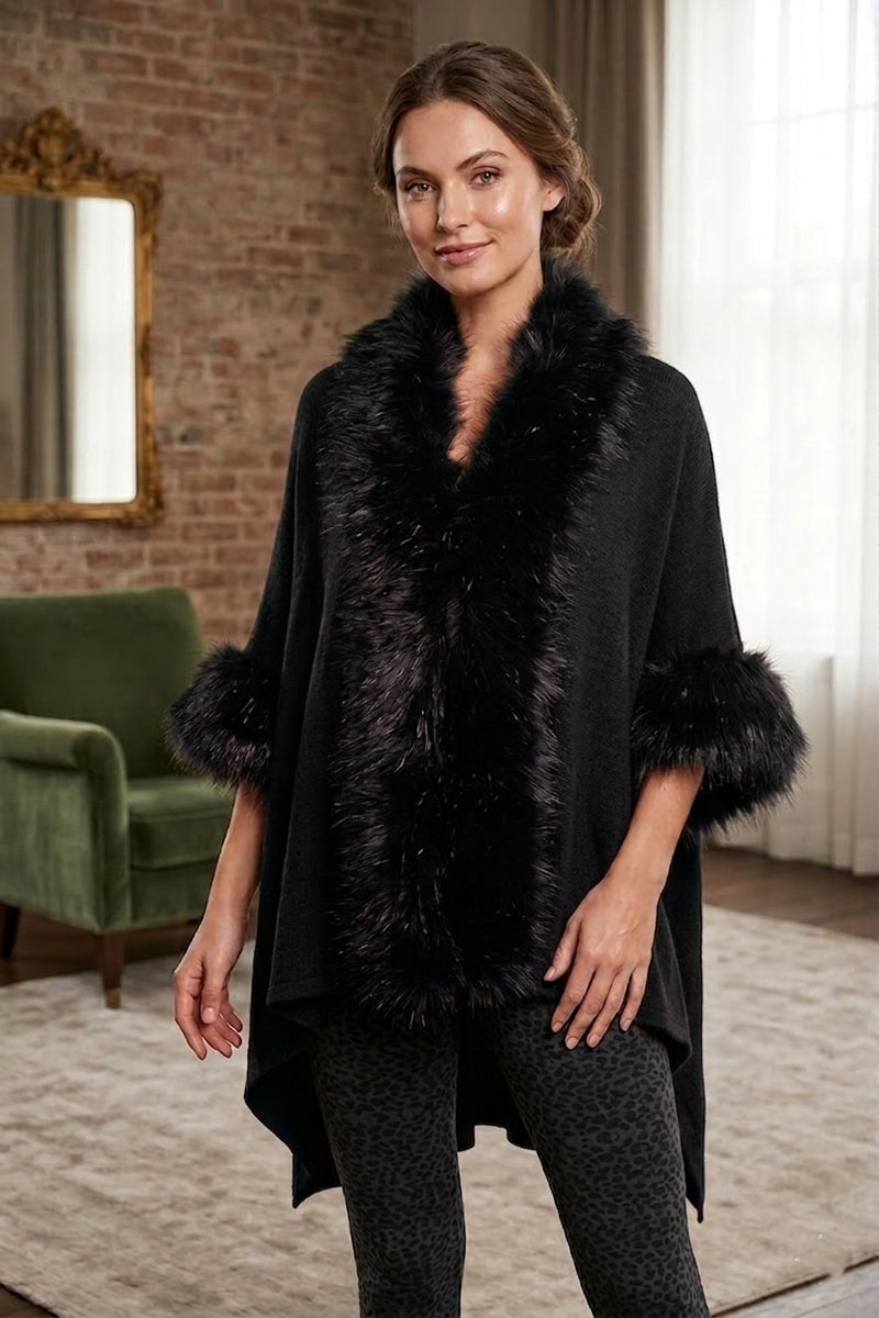 Faux  Fur Trim Cape-SHW1819