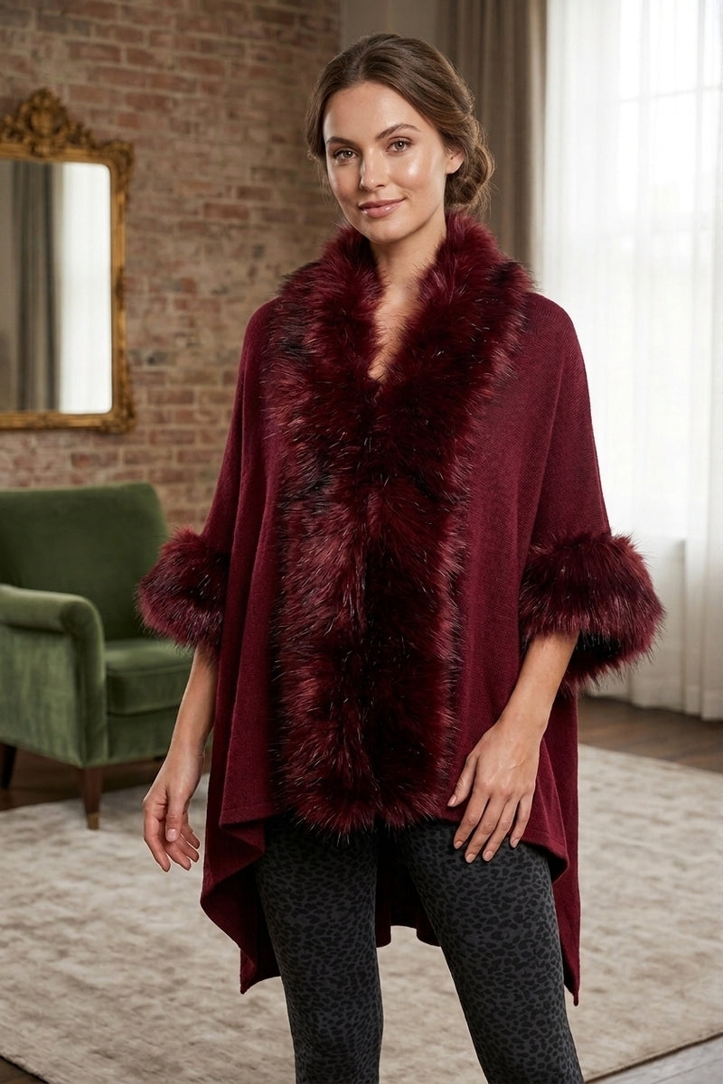 Faux  Fur Trim Cape-SHW1819