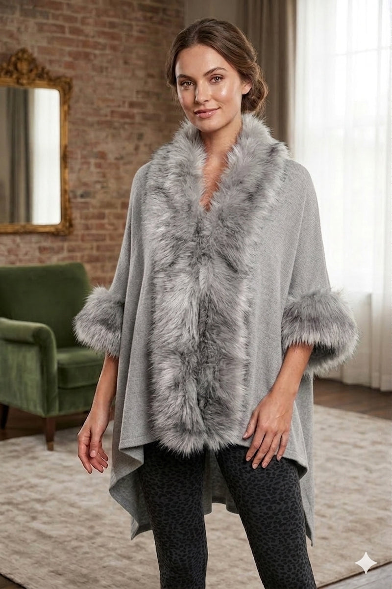 Faux  Fur Trim Cape-SHW1819
