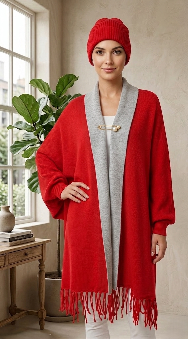 Fringe Trim Shawl Coat-SHW1822